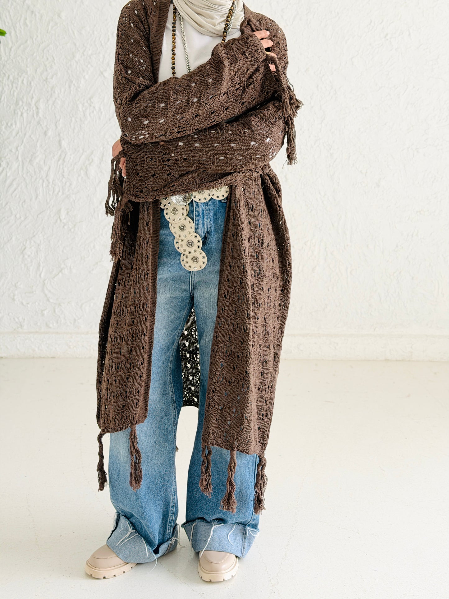 Fringes crochet cardigan in Mocha