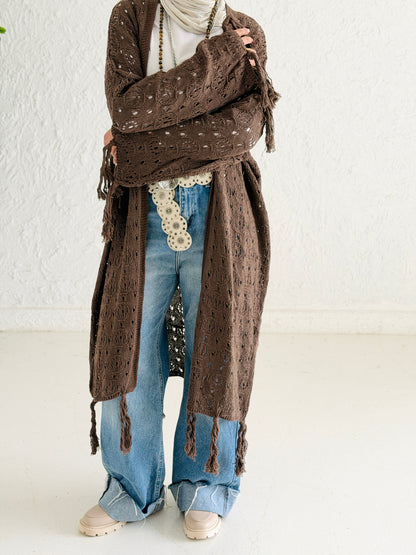 Fringes crochet cardigan in Mocha