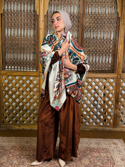 Moonveil squared velvet scarf in Brown