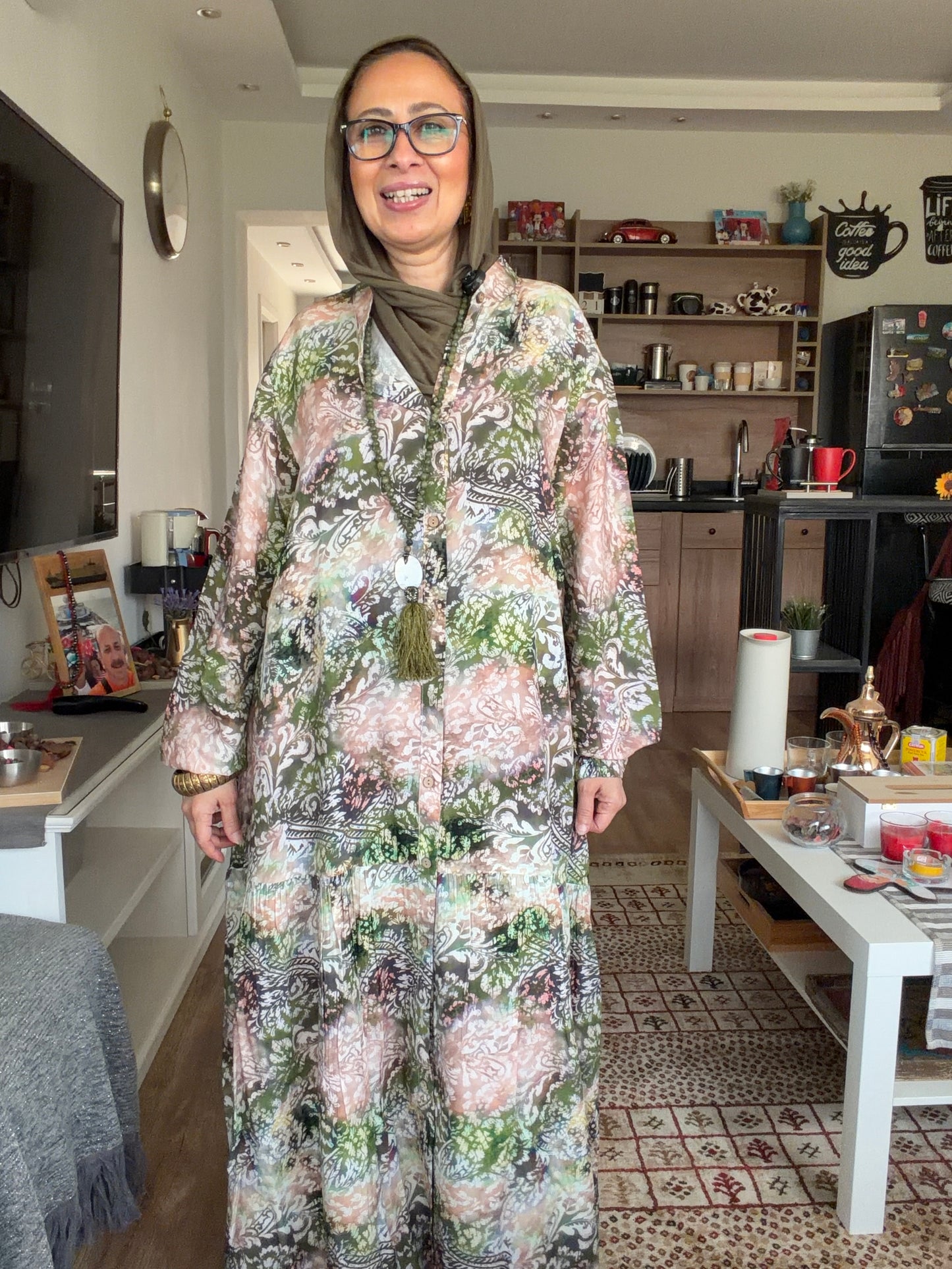 Paradise Cotton Dress in Olive pattern