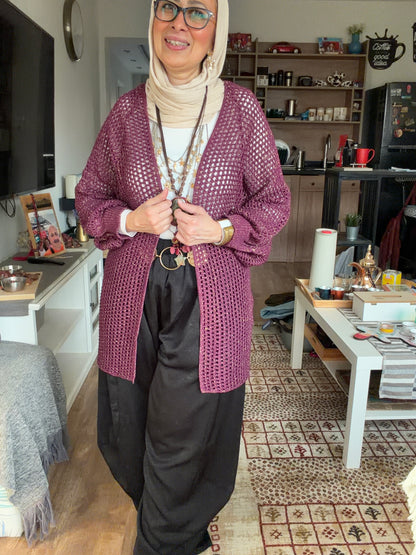 Golden Glow Crochet Kimono in     Berry Ruby