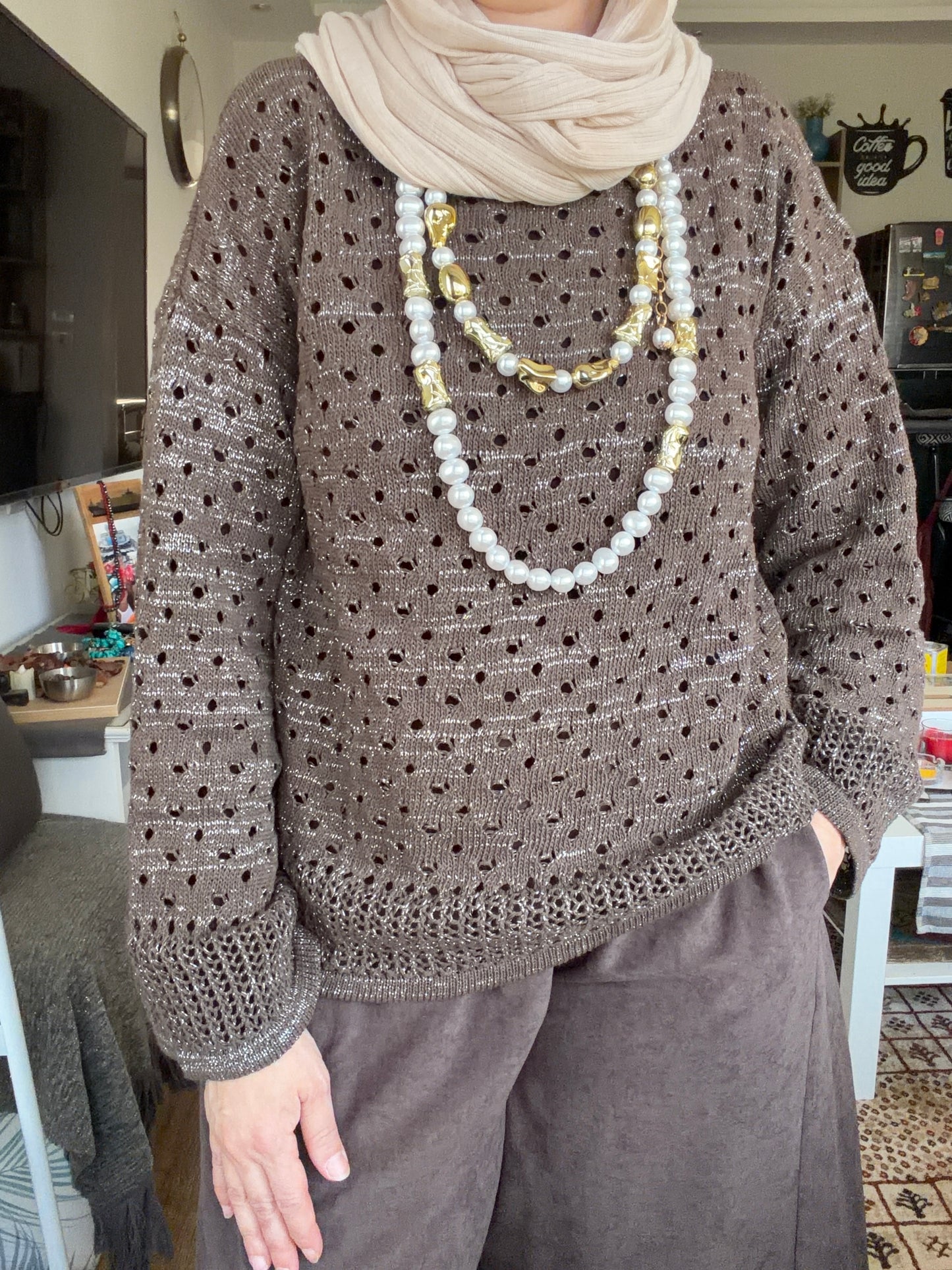 Sliver Air Knit Top in brown