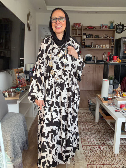 Cloud Print Maxi Dress in Black