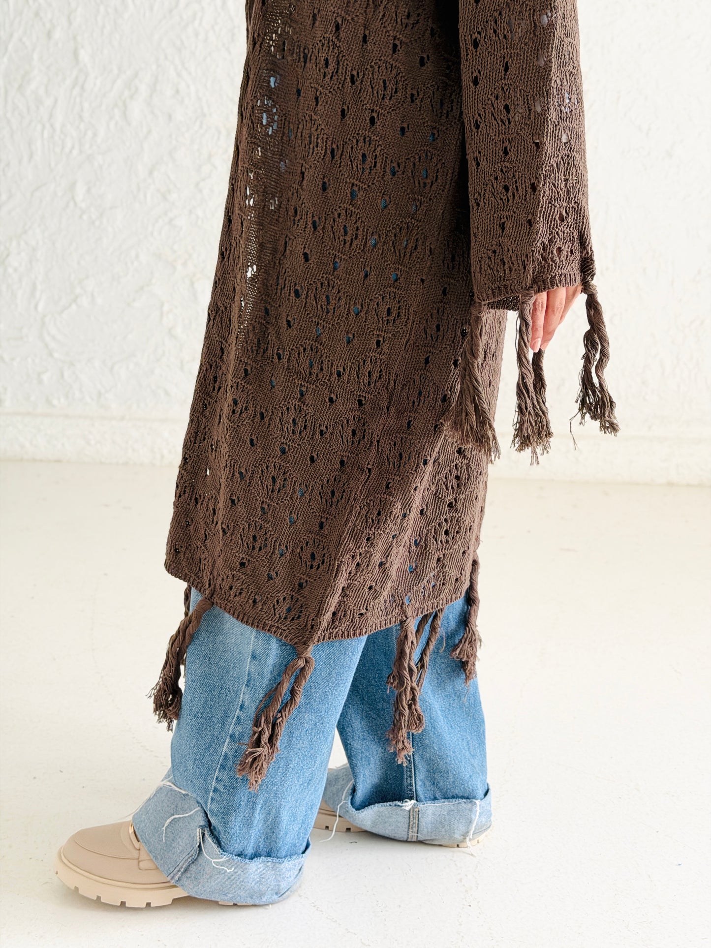 Fringes crochet cardigan in Mocha