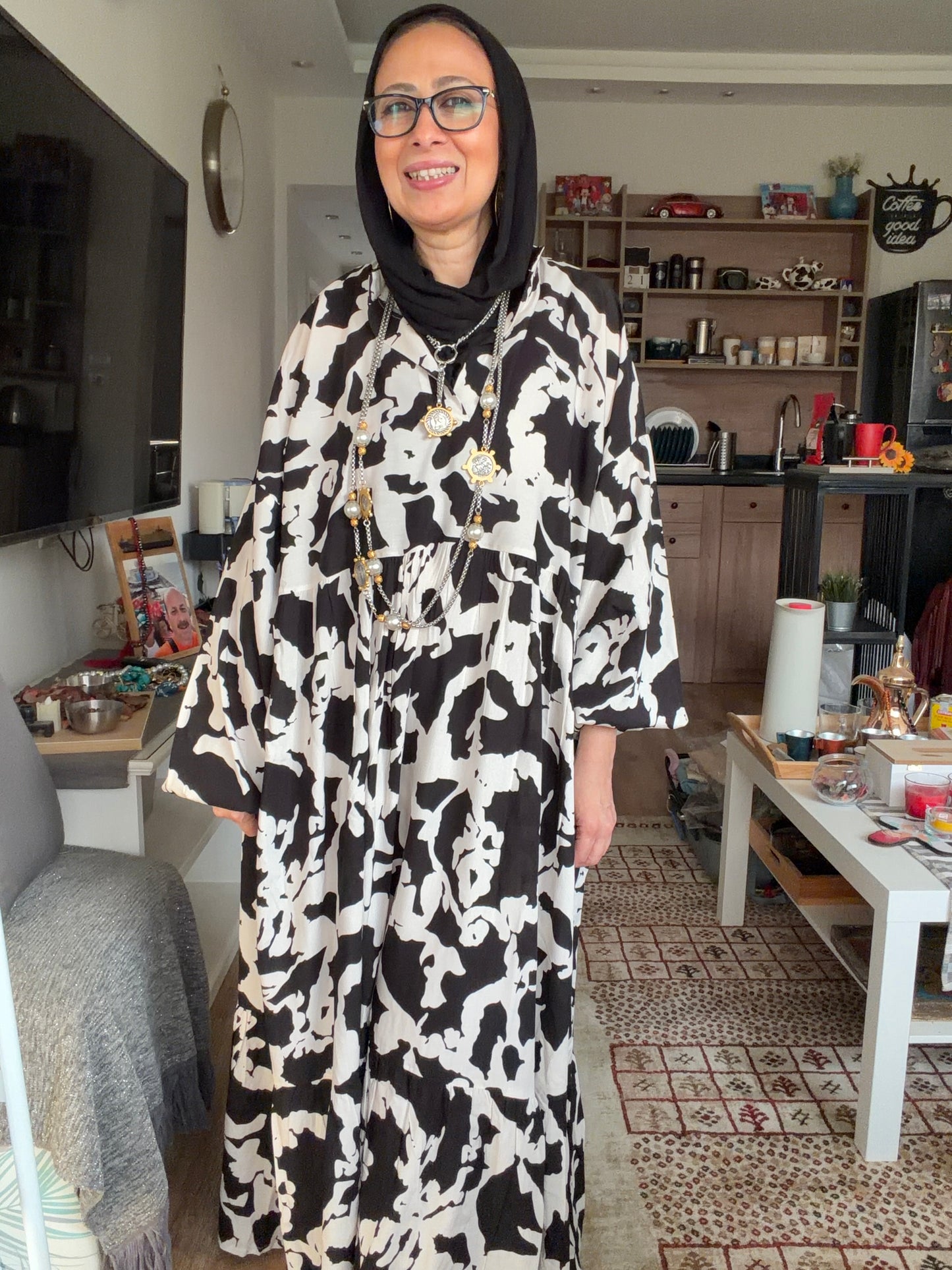 Cloud Print Maxi Dress in Black