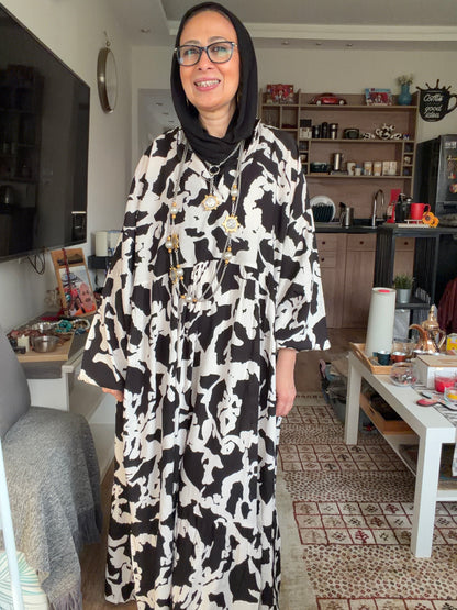 Cloud Print Maxi Dress in Black