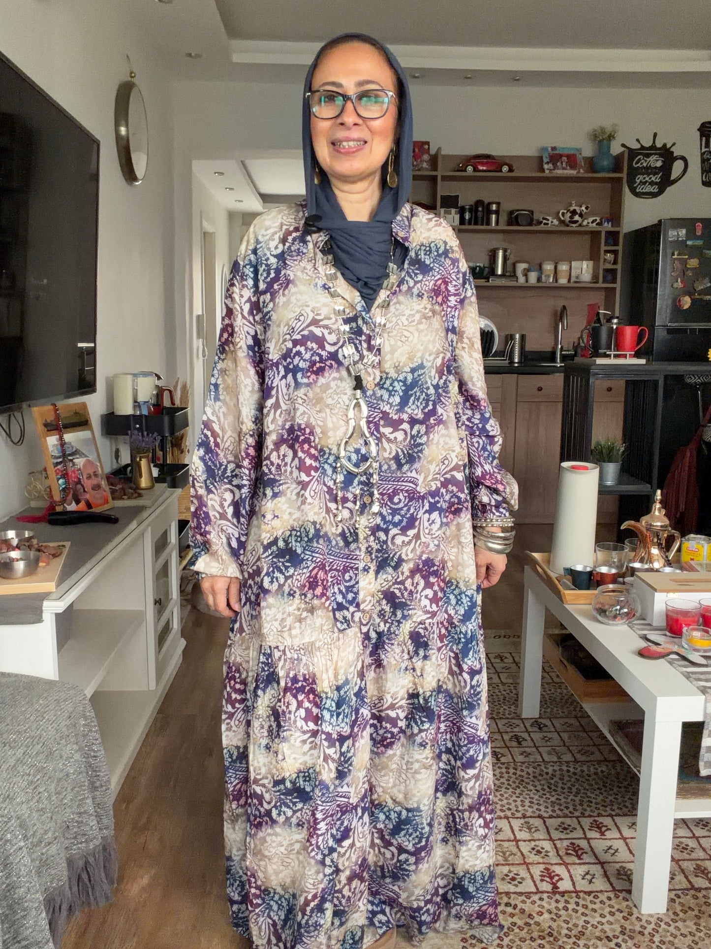 Paradise Cotton Dress in blue pattern
