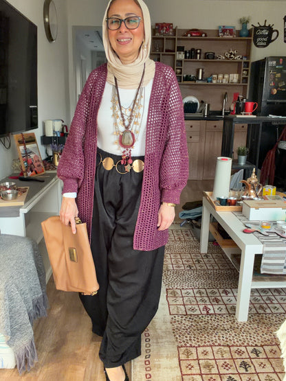 Golden Glow Crochet Kimono in     Berry Ruby