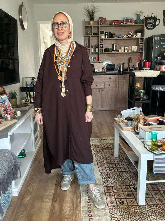 Cotton shirt Dress (chocolate brown)