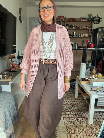 Golden Glow Crochet Kimono in pink