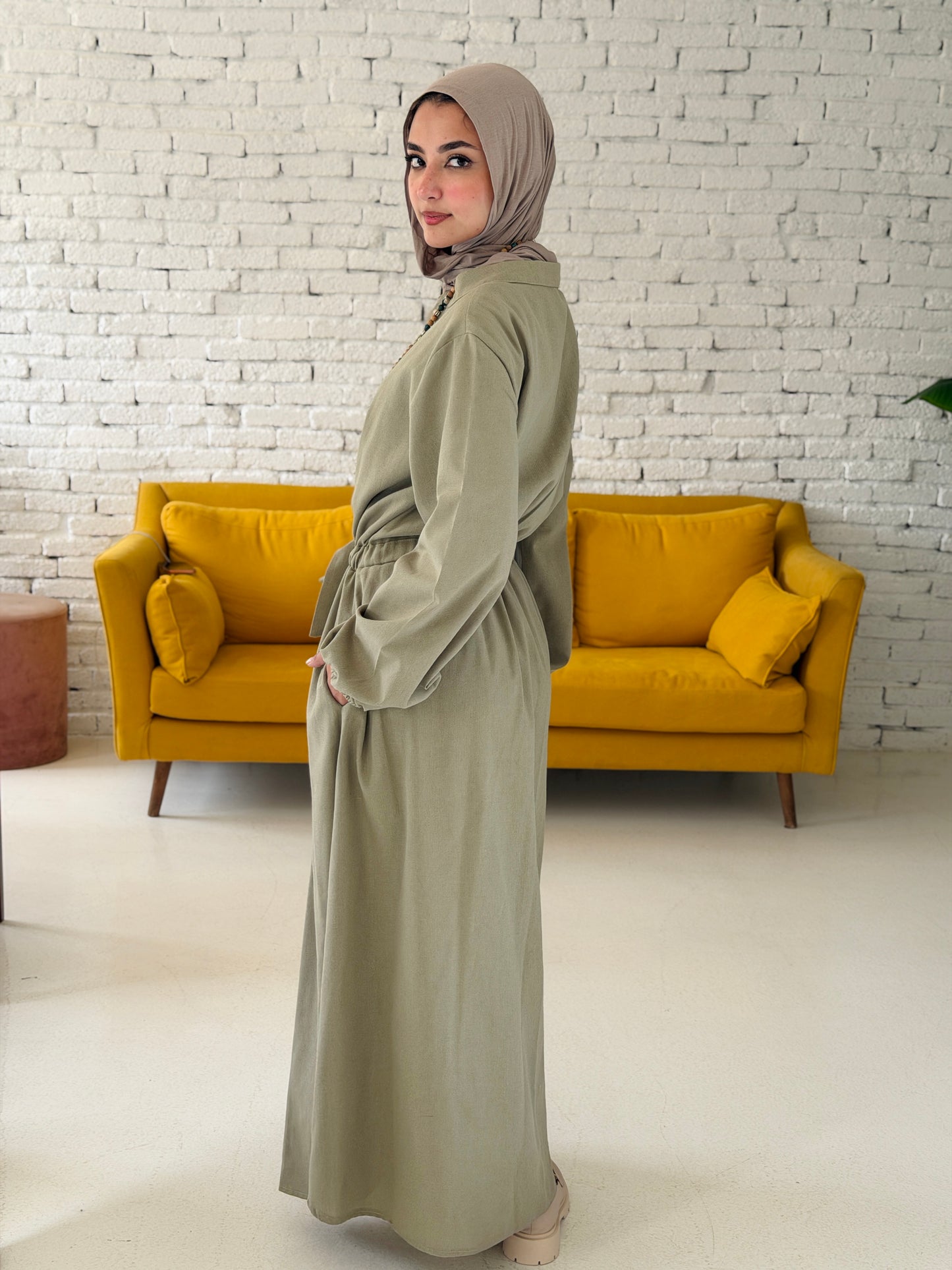 Linen dress color Olive