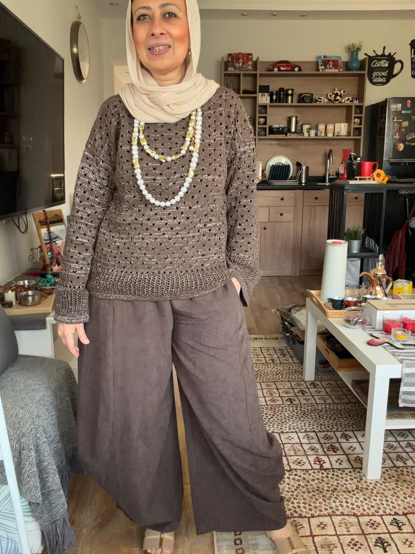 Sliver Air Knit Top in brown