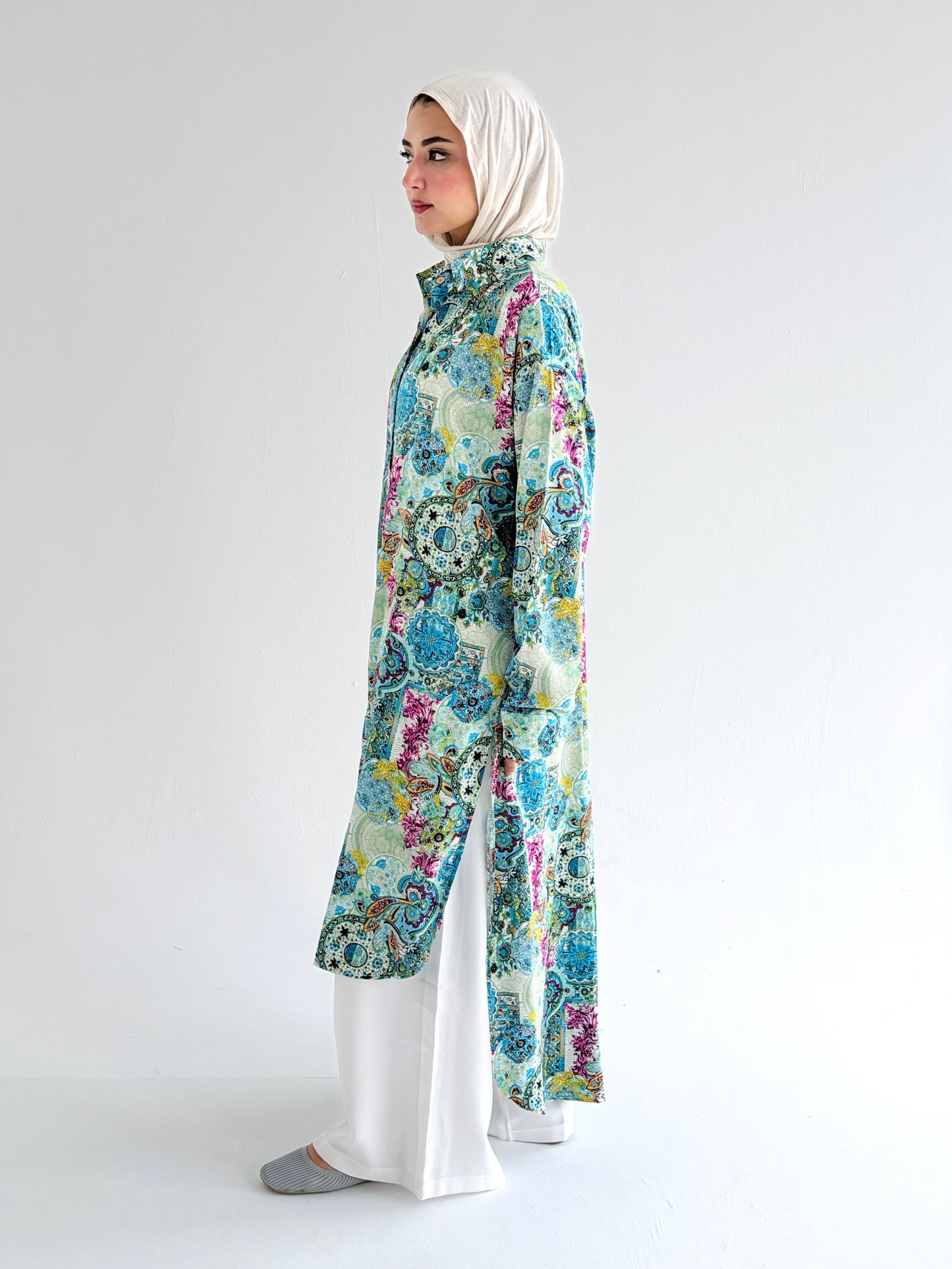 Lora Cotton Shirt Dress in     Greenish Turquoise