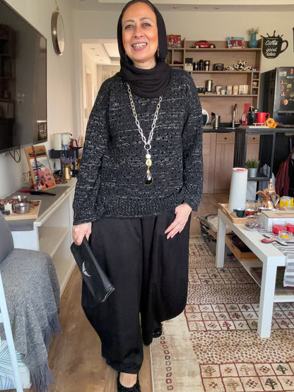 Sliver Air Knit Top in Black