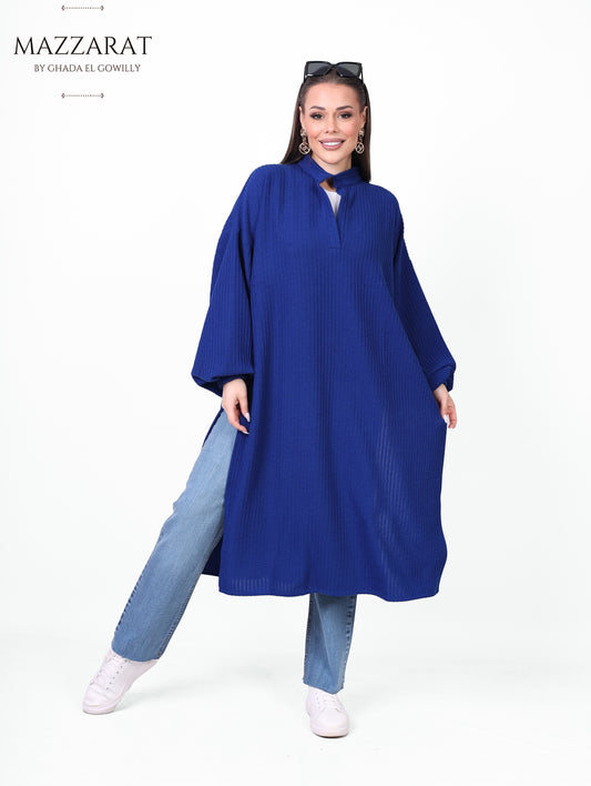 Long Top with Two Slits - Blue