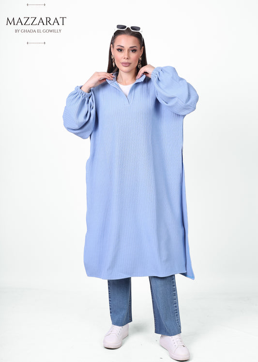 Long Top with Two Slits - Baby Blue