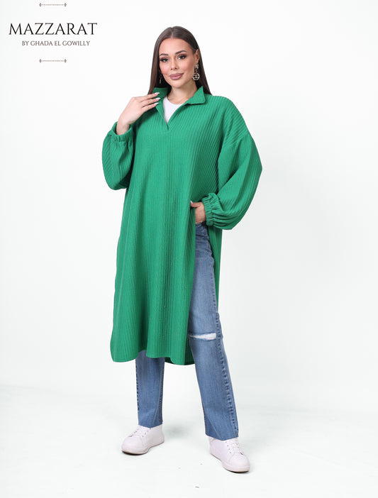 Long Top with Two Slits - Green