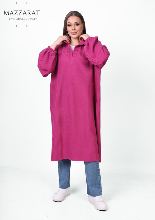 Long Top with Two Slits - Fushia