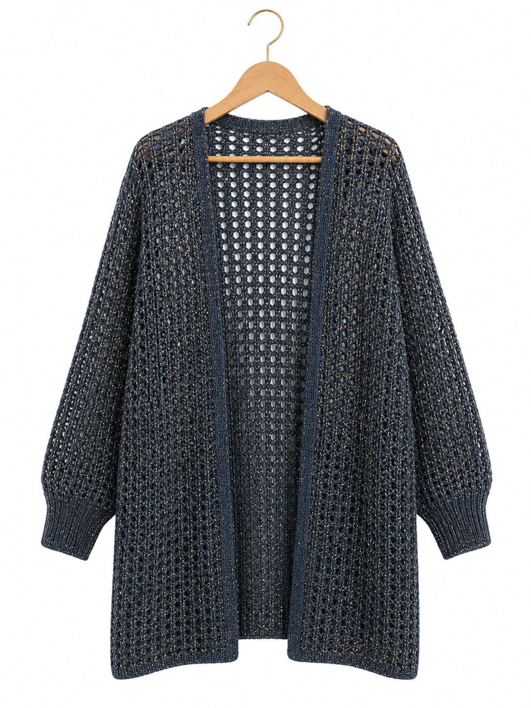 Golden Glow Crochet Kimono in Navy