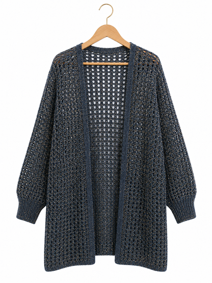 Golden Glow Crochet Kimono in Navy