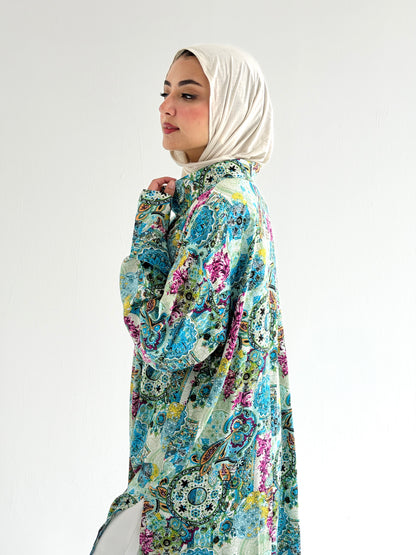 Lora Cotton Shirt Dress in     Greenish Turquoise