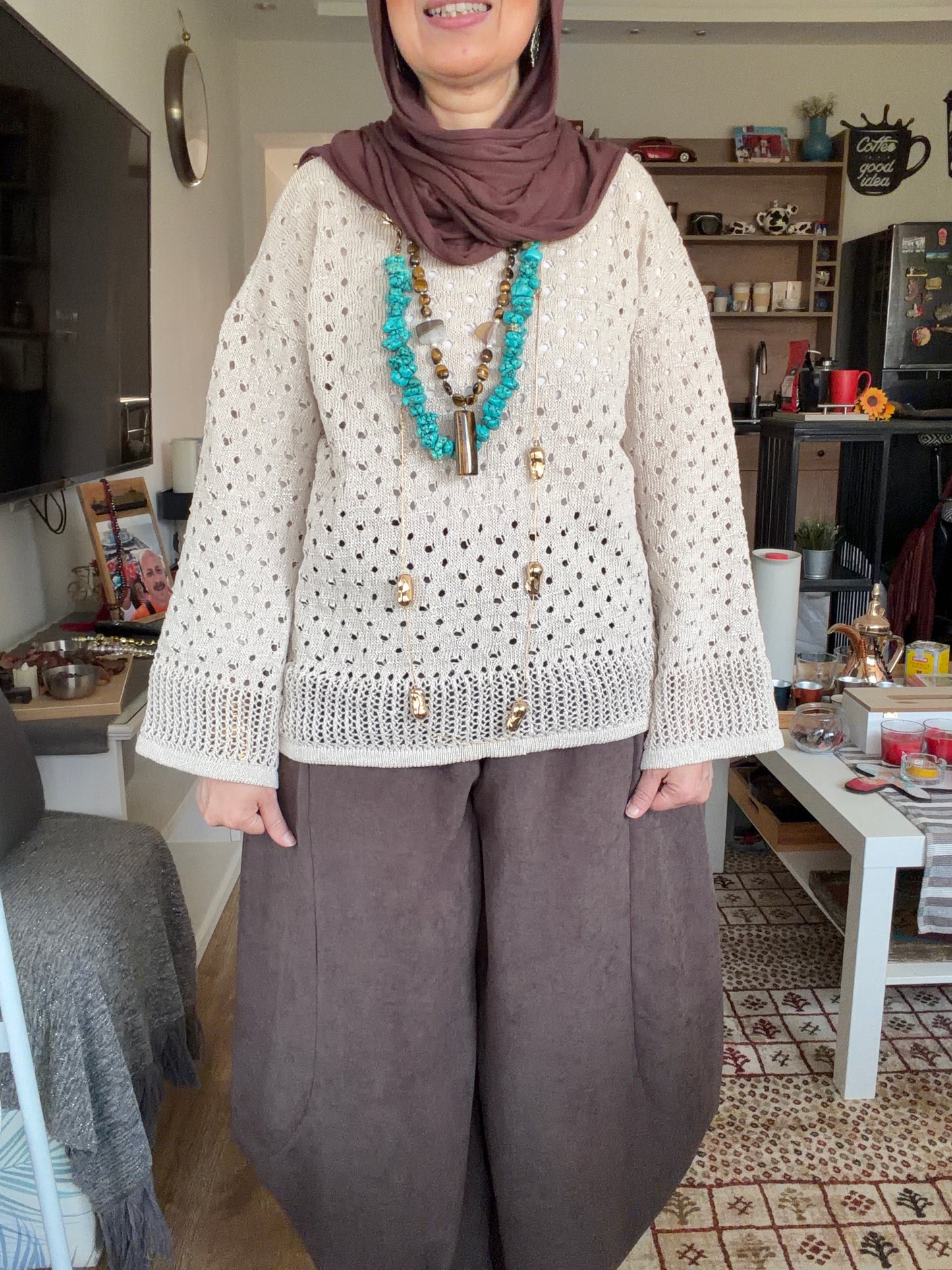 Sliver Air Knit Top in Beige
