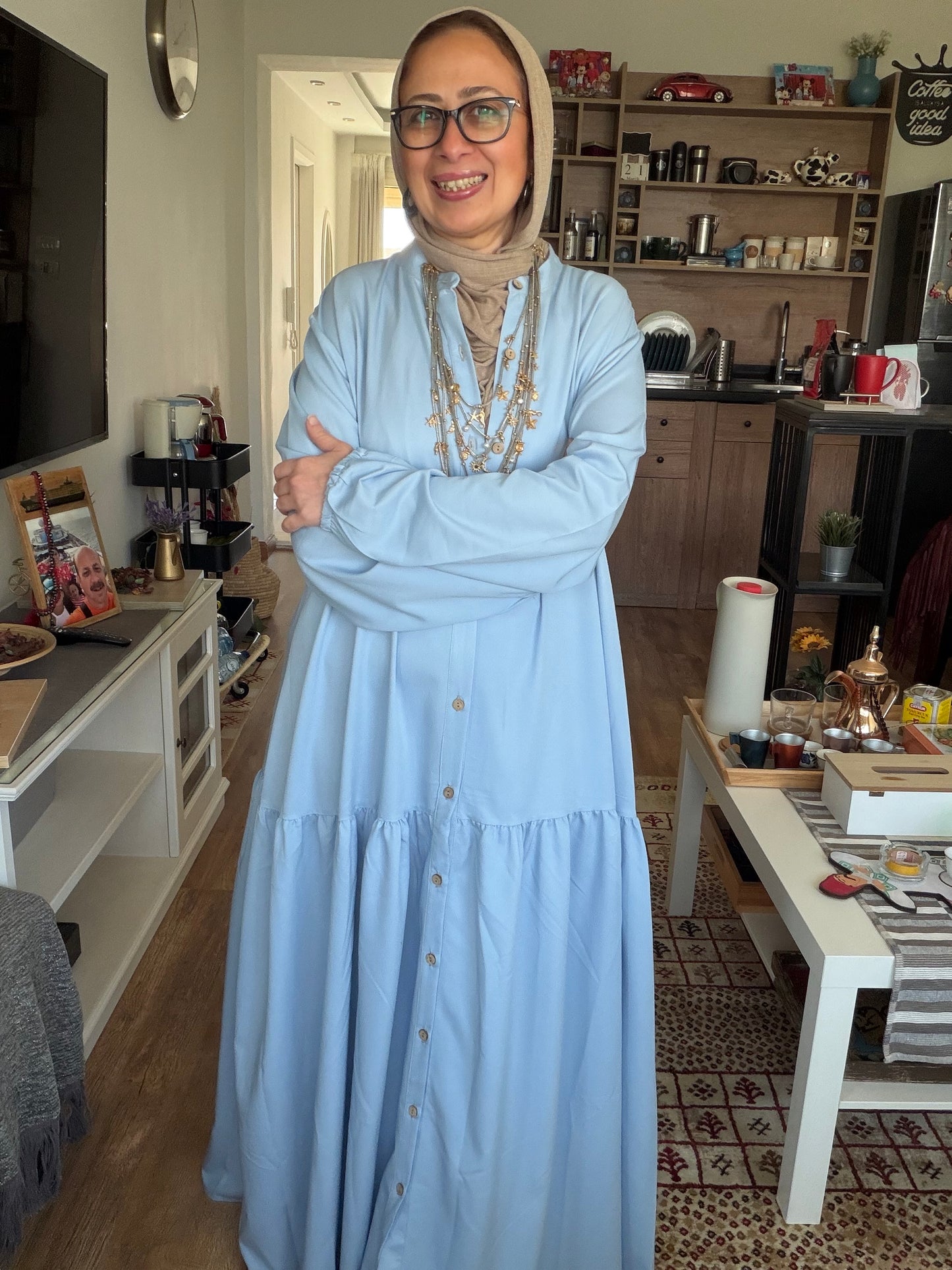 Tencel Baby Blue Button Dress