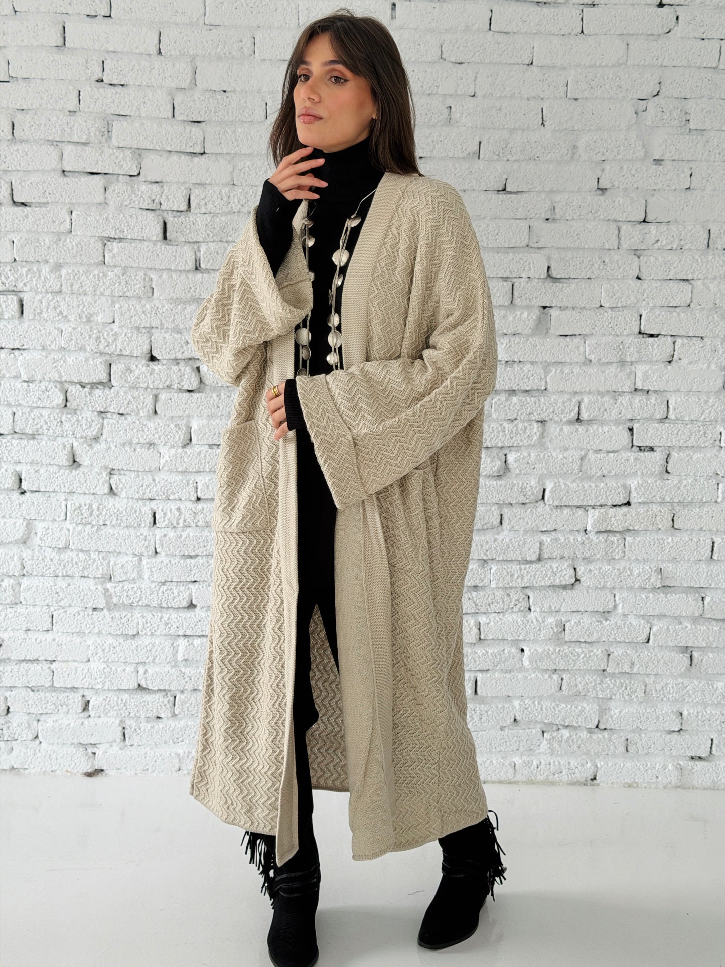 Motion Lines Coat in Beige
