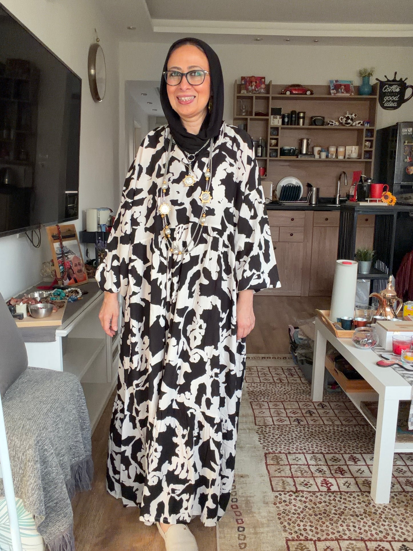 Cloud Print Maxi Dress in Black