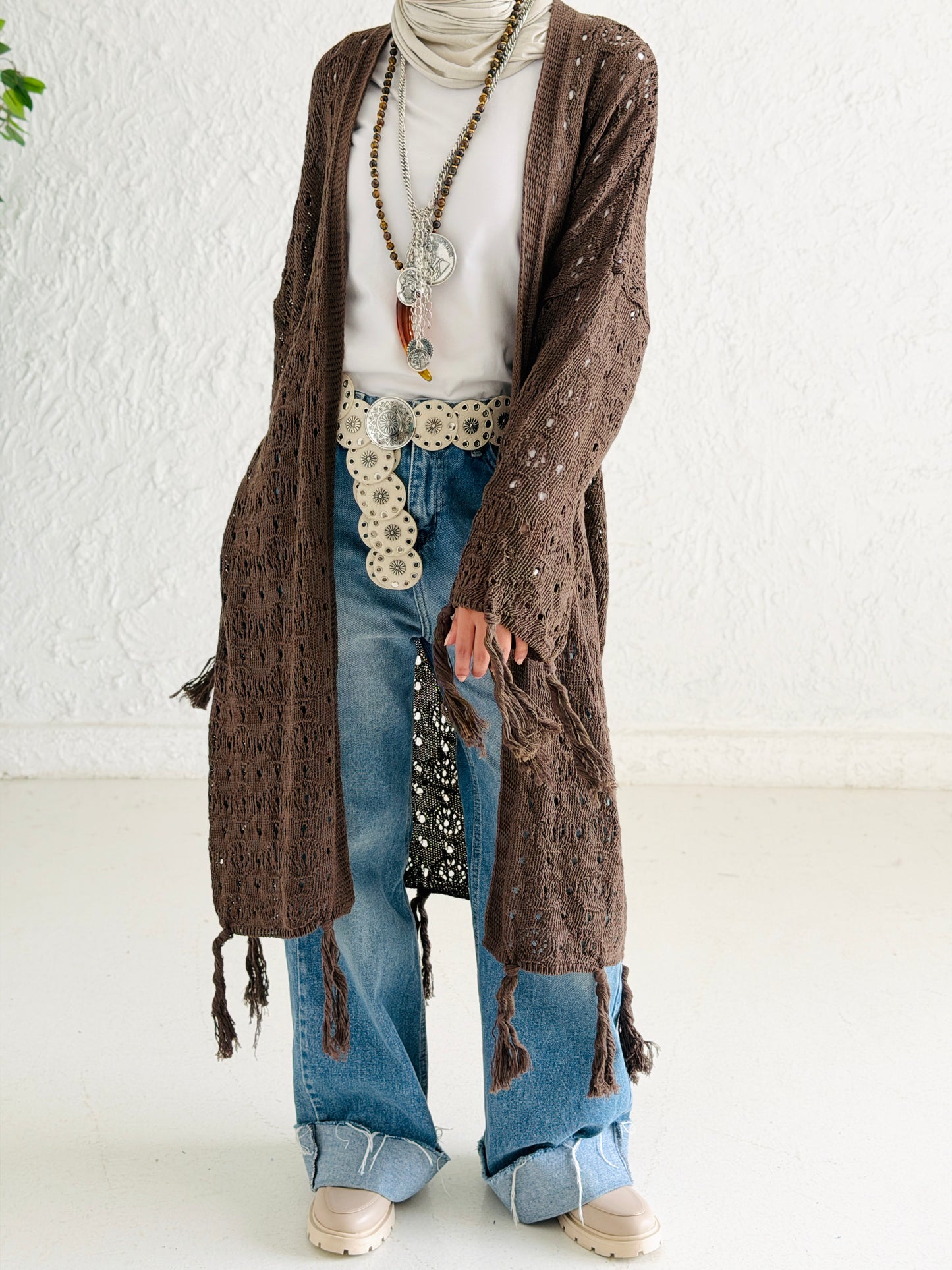 Fringes crochet cardigan in Mocha