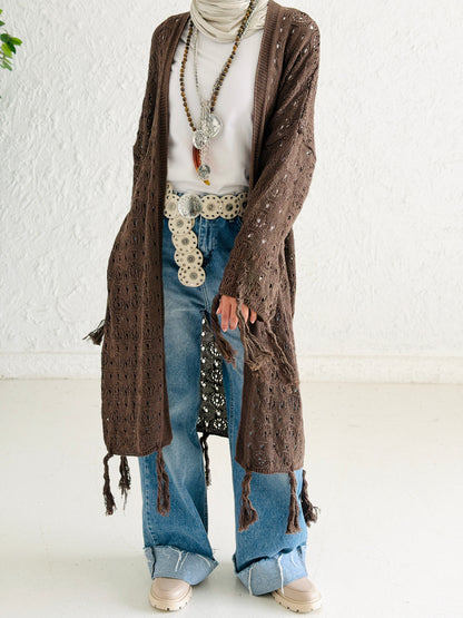 Fringes crochet cardigan in Mocha
