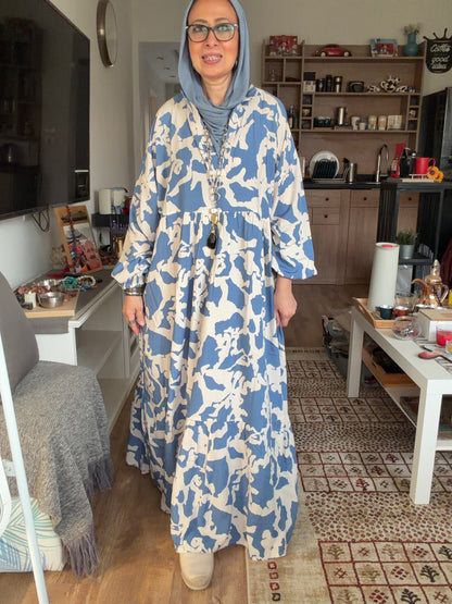 Cloud Print Maxi Dress in Sky blue