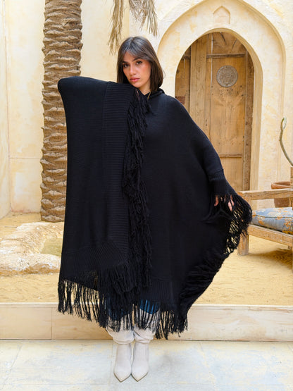 نَفَس — Nafas
Tassel Knitted Cape in black