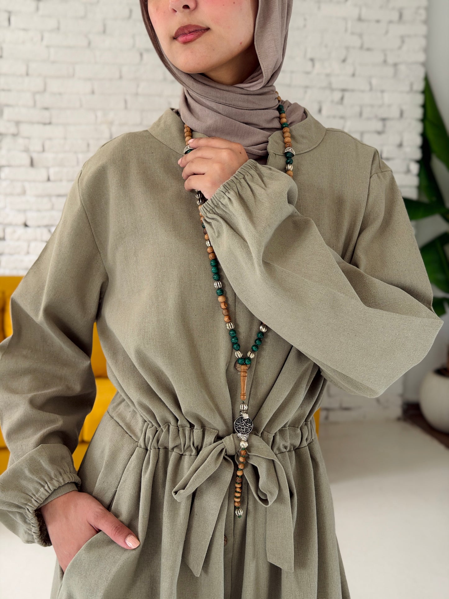 Linen dress color Olive