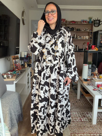 Cloud Print Maxi Dress in Black