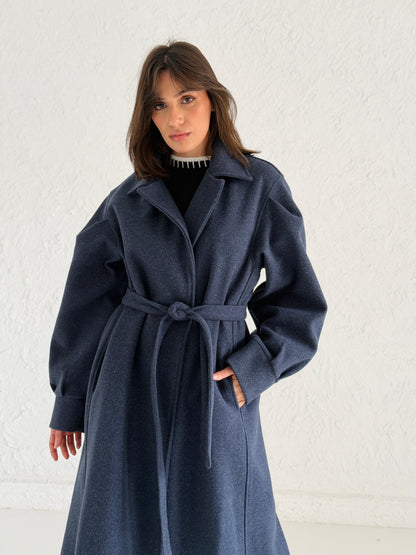 Broad Shoulder wool Coat in Navy