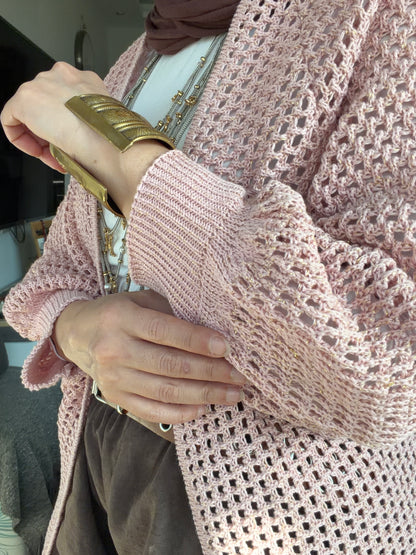 Golden Glow Crochet Kimono in pink