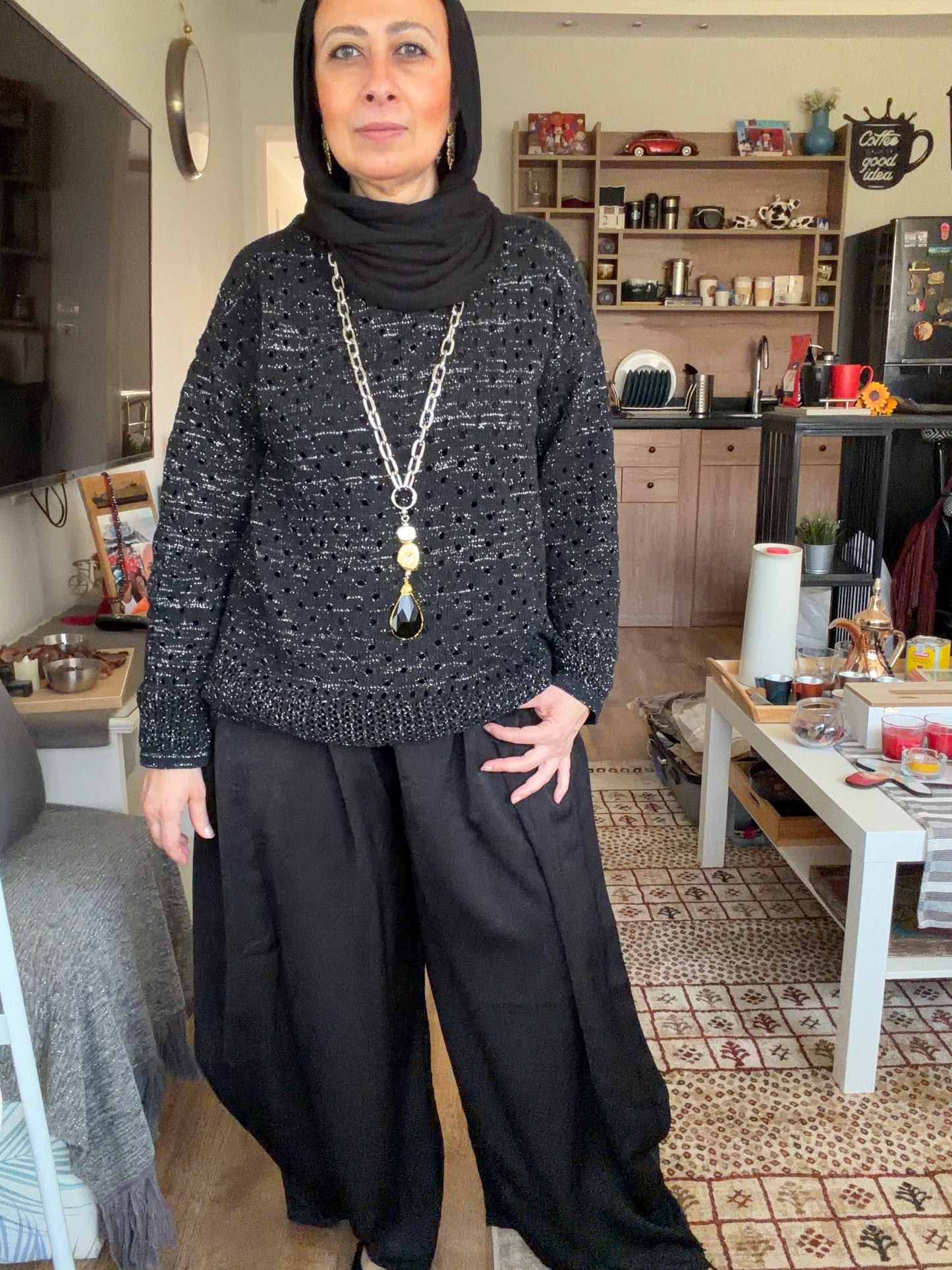 Sliver Air Knit Top in Black