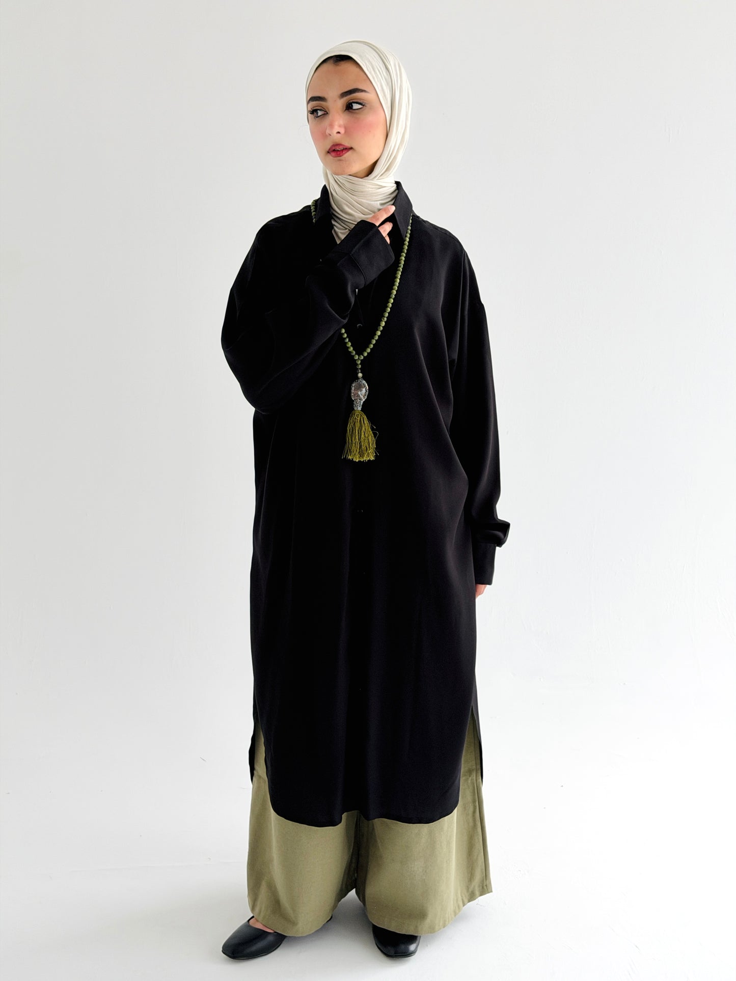 Black Cotton Shirt Dress