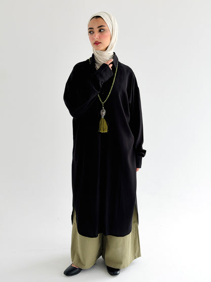 Black Cotton Shirt Dress