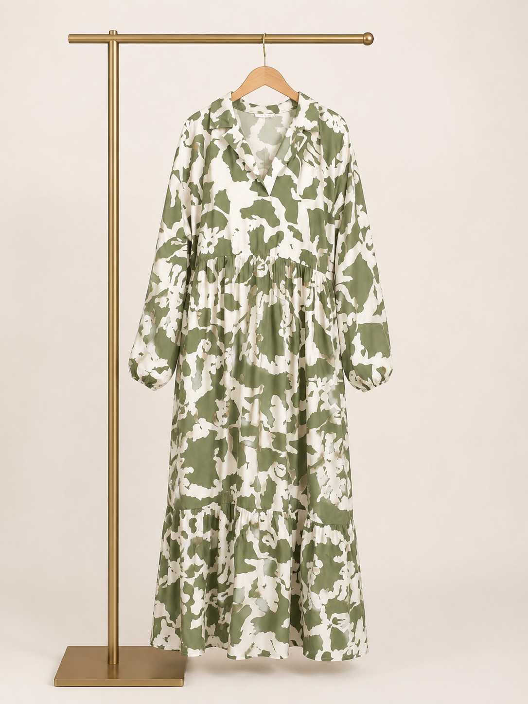 Cloud Print Maxi Dress in Olive