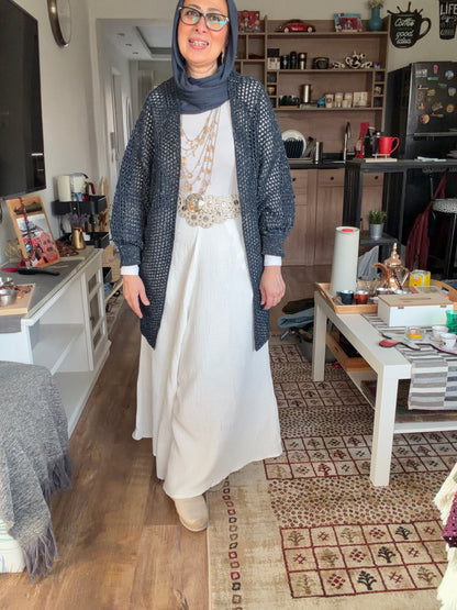 Golden Glow Crochet Kimono in Navy