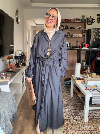 Waist Knot Tencel Dress In Slate Grey