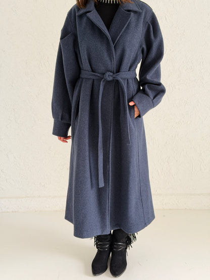 Broad Shoulder wool Coat in Navy