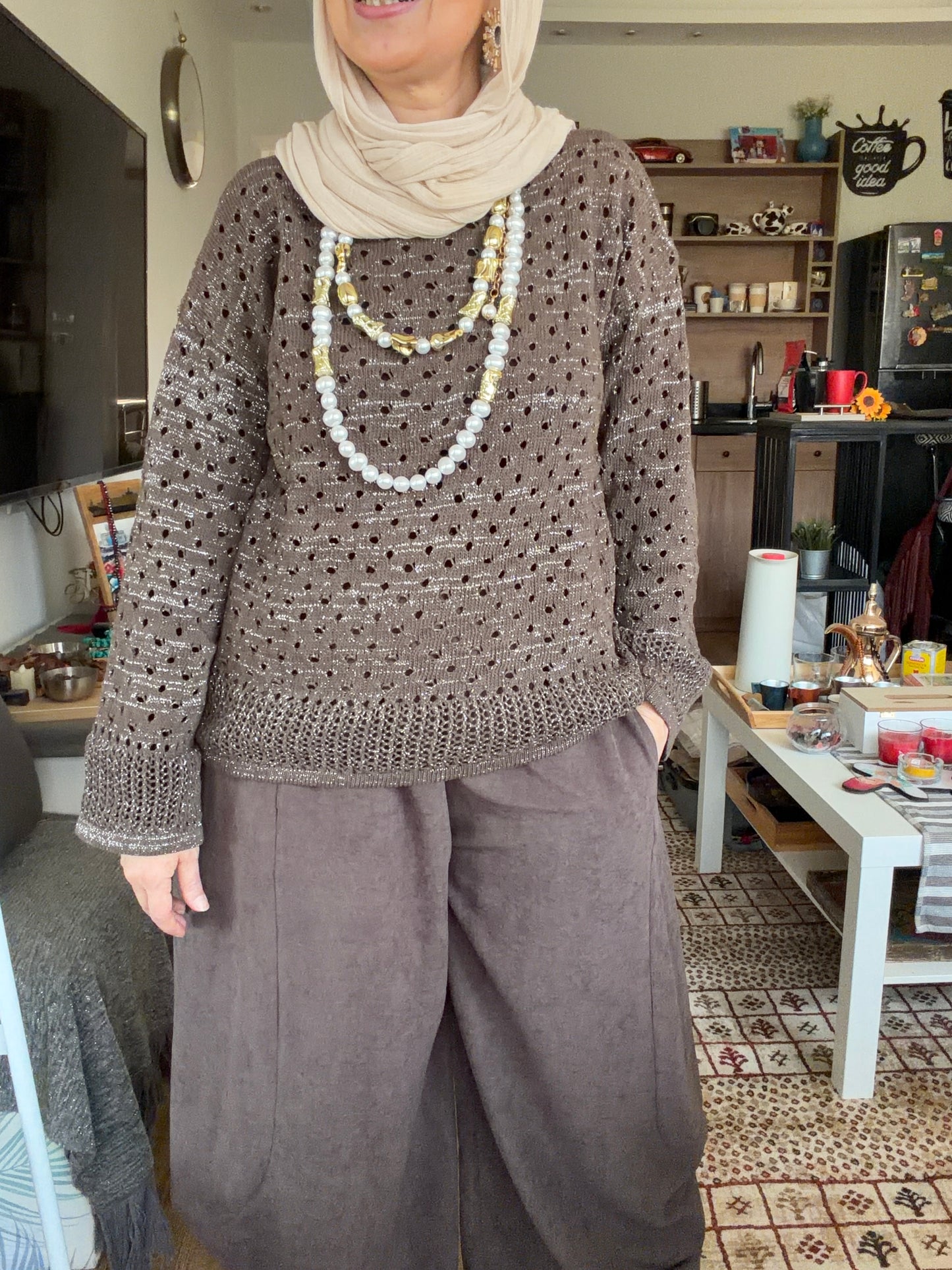 Sliver Air Knit Top in brown