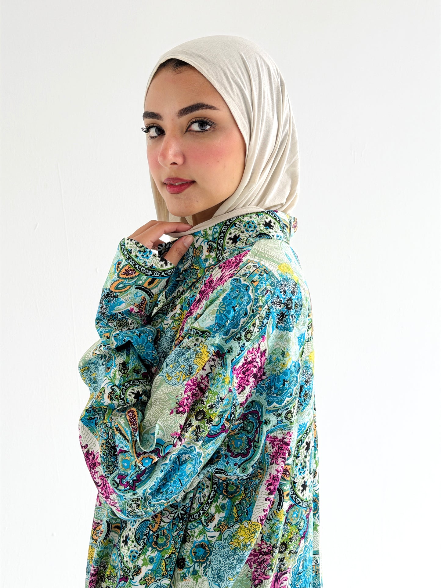 Lora Cotton Shirt Dress in     Greenish Turquoise