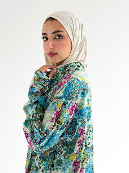 Lora Cotton Shirt Dress in     Greenish Turquoise