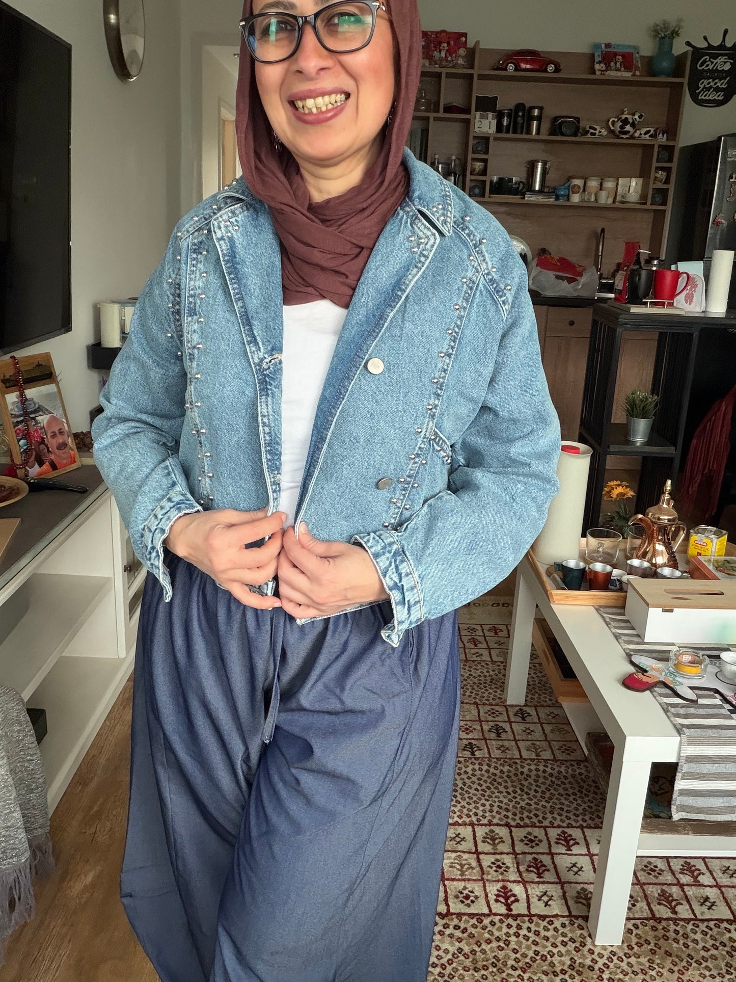 Studded Cropped Denim Blazer