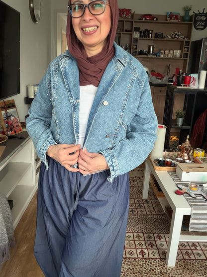 Studded Cropped Denim Blazer