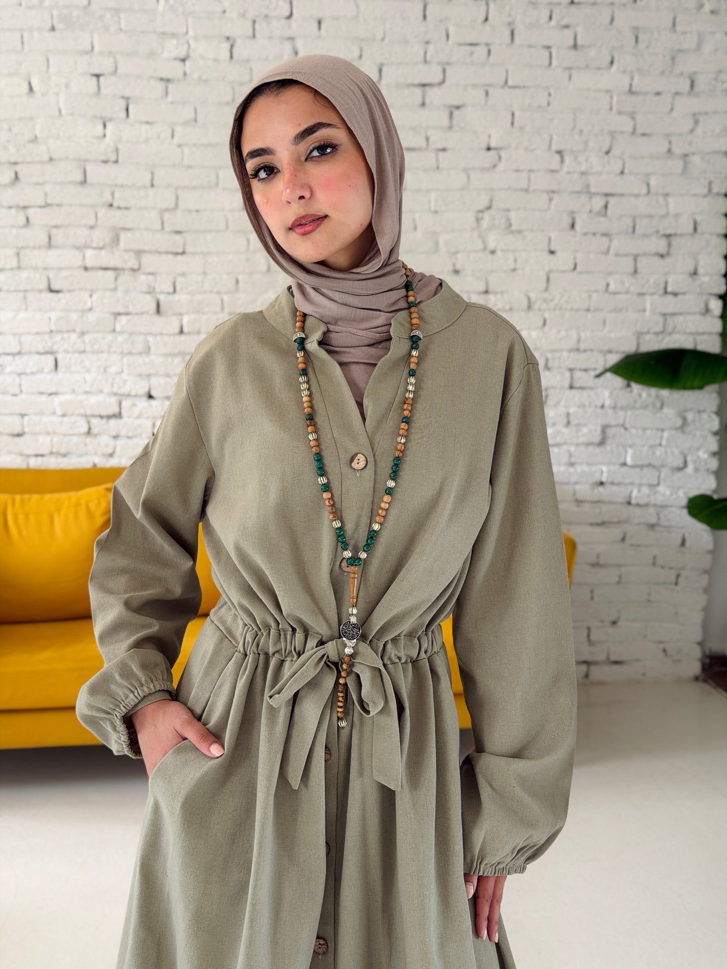 Linen dress color Olive